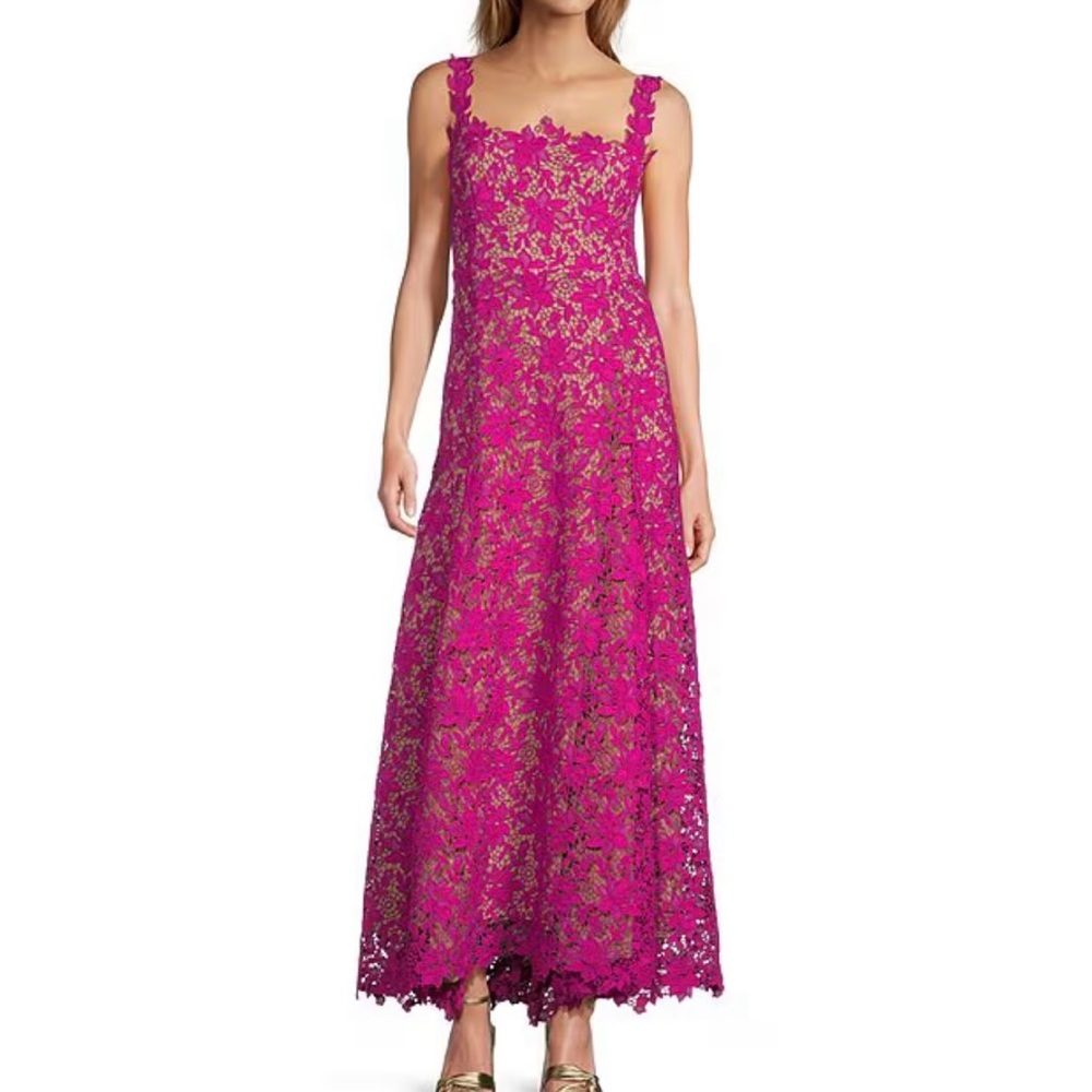 Vibrant Pink Lace Maxi Dress